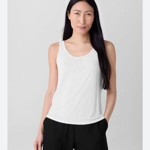 Eileen Fisher Stretch Silk Jersey Ivory Cream Scoopneck Tank, Size L